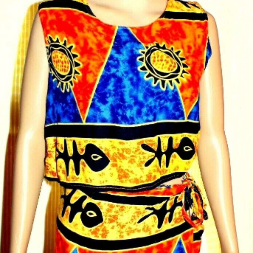 FUN WEAR Crazy Bold Colored Tropical Skirt Set-XL